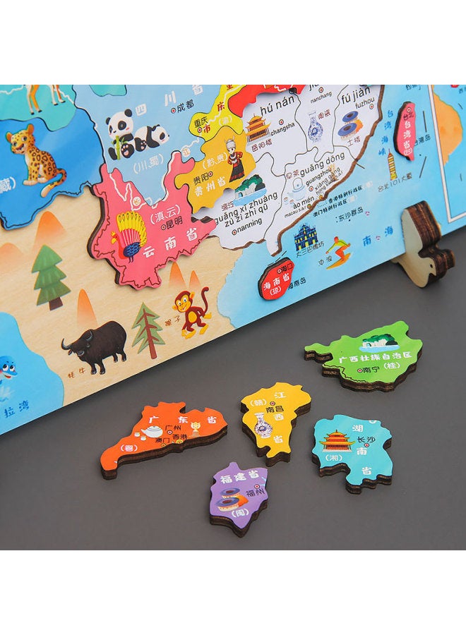 3D Magnetic Wooden China Map Puzzle Wooden World Map Puzzle 3-4-6 Years Old Boys And Girls Educational Toys-Color:Magnetic Children's China Map Blister - Image 4
